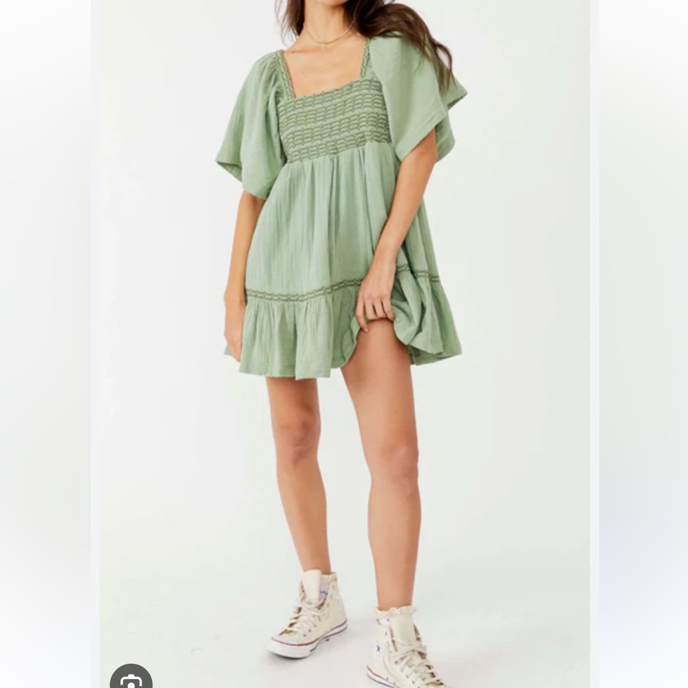 Free People Easy to Love Mini Dress Smocked Cute Romantic Babydoll